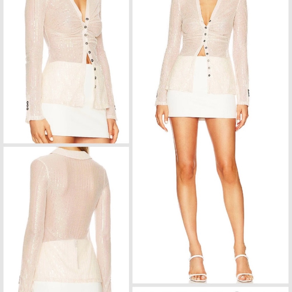 Free People Cream sequin top